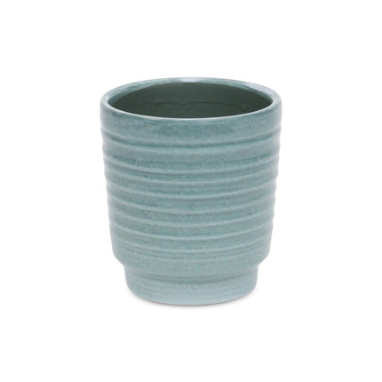 Celadon Ceramic 35 Ounce Striped Round Distressed Pot Planter