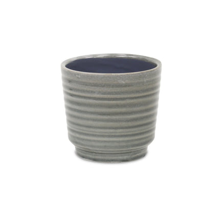 Gray Ceramic 23 Ounce Striped Round Distressed Pot Planter