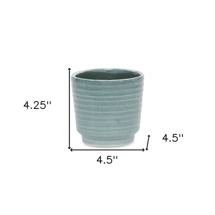Green Ceramic 23 Ounce Striped Round Distressed Pot Planter