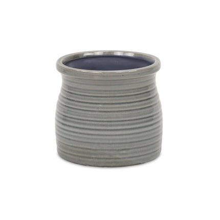Gray Ceramic 51 Ounce Striped Round Distressed Pot Planter