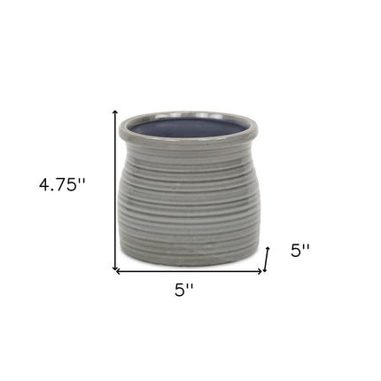 Gray Ceramic 51 Ounce Striped Round Distressed Pot Planter