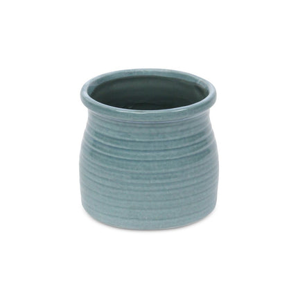 Celadon Ceramic 25 Ounce Striped Round Distressed Pot Planter