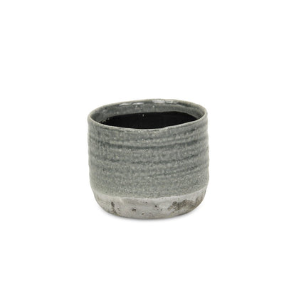 Gray Ceramic 19 Ounce Two Toned Round Distressed Pot Planter