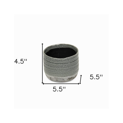 Gray Ceramic 19 Ounce Two Toned Round Distressed Pot Planter