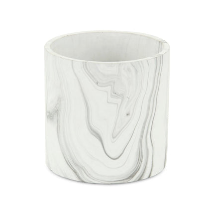 White And Gray Ceramic 41 Ounce Faux Marble Round Pot Planter