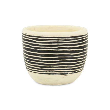 Black And White Ceramic 39 Ounce Striped Round Distressed Pot Planter