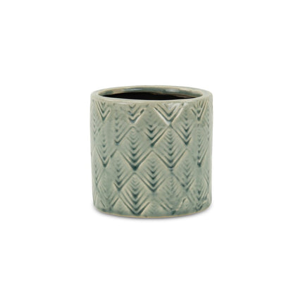 Green Ceramic 16 Ounce Geometric Round Distressed Pot Planter