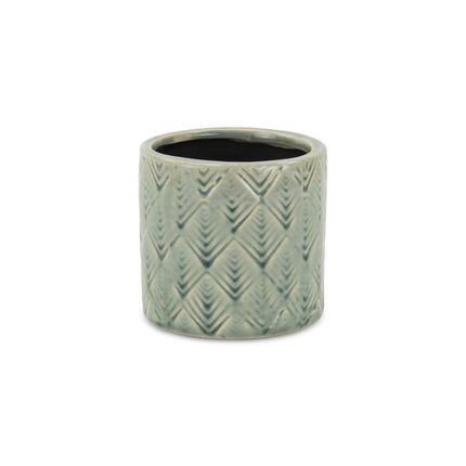 Green Ceramic 16 Ounce Geometric Round Distressed Pot Planter