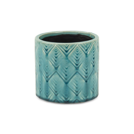 Turquoise Ceramic 22 Ounce Geometric Round Distressed Pot Planter