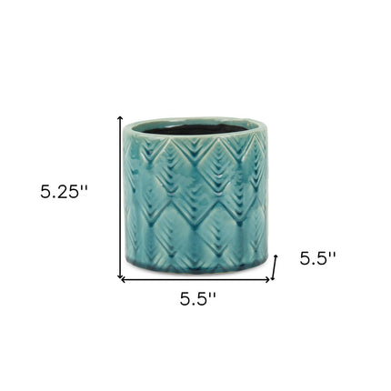 Turquoise Ceramic 22 Ounce Geometric Round Distressed Pot Planter