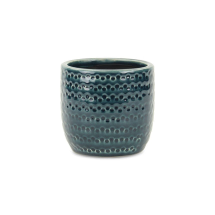 Teal Blue Ceramic 17 Ounce Dotted Round Distressed Pot Planter