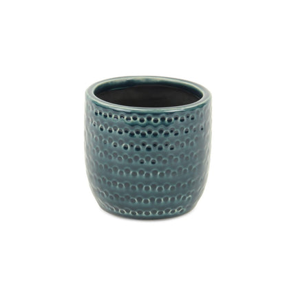 Teal Blue Ceramic 17 Ounce Dotted Round Distressed Pot Planter