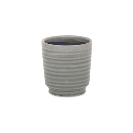 Gray Ceramic 19 Ounce Striped Round Distressed Pot Planter