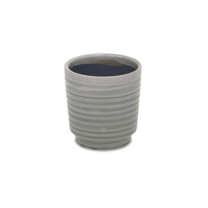 Gray Ceramic 19 Ounce Striped Round Distressed Pot Planter