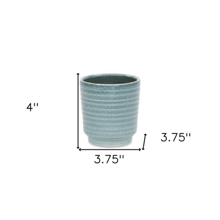 Green Ceramic 15 Ounce Striped Round Distressed Pot Planter