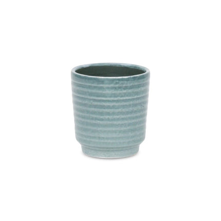 Green Ceramic 15 Ounce Striped Round Distressed Pot Planter