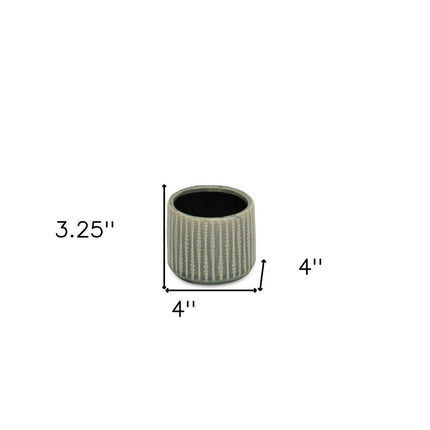 Beige And Green Ceramic 12 Ounce Striped Round Distressed Pot Planter