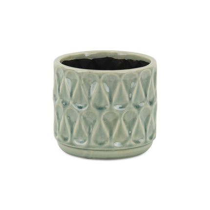 Green Ceramic 10 Ounce Geometric Round Distressed Pot Planter