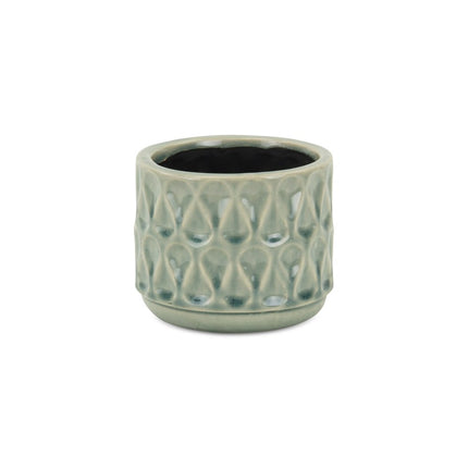 Green Ceramic 22 Ounce Geometric Round Distressed Pot Planter