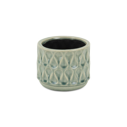 Green Ceramic 22 Ounce Geometric Round Distressed Pot Planter
