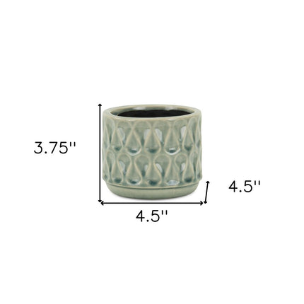 Green Ceramic 22 Ounce Geometric Round Distressed Pot Planter