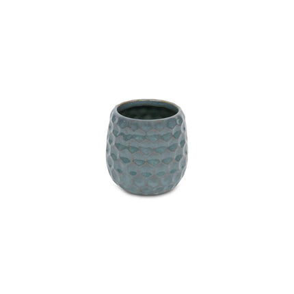 Blue And Gold Ceramic 20 Ounce Geometric Round Distressed Pot Planter