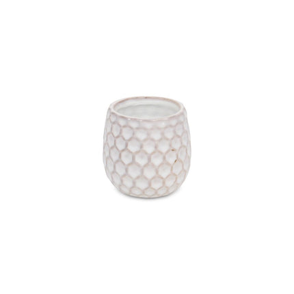 White Ceramic 5 Ounce Geometric Round Distressed Pot Planter