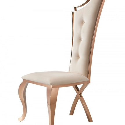 Set of Two Tufted Beige And Rose Gold Upholstered Velvet Dining Side Chairs