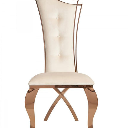 Set of Two Tufted Beige And Rose Gold Upholstered Velvet Dining Side Chairs