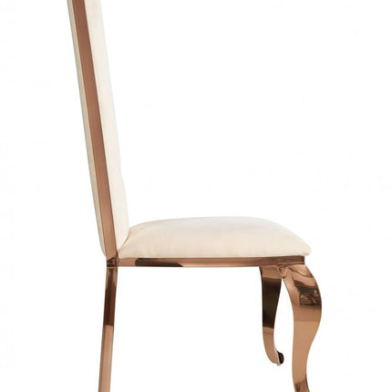 Set of Two Tufted Beige And Rose Gold Upholstered Velvet Dining Side Chairs