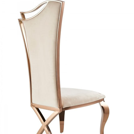 Set of Two Tufted Beige And Rose Gold Upholstered Velvet Dining Side Chairs
