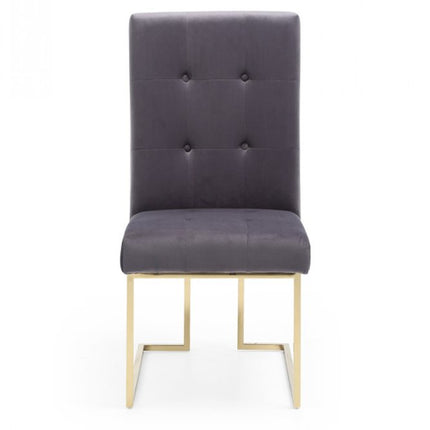 Set of Two Tufted Gray And Gold Upholstered Fabric Dining Side Chairs