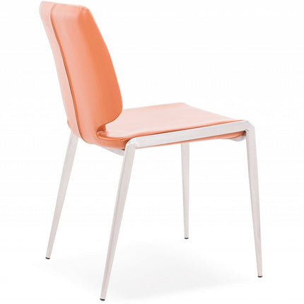 Set of Two Terra Cotta And Silver Upholstered Faux Leather Dining Side Chairs