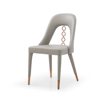 Set of Two Light Gray Faux Leather Dining Side Chairs With Rose Gold Accents