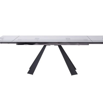 63" Clear And Black Glass And Metal Drop Leaf Pedestal Base Dining Table