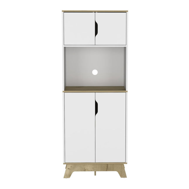 67" Light Oak and White Pantry Cabinet with Two Shelves