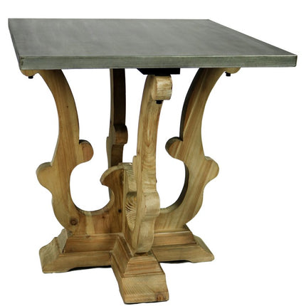 24" Natural Brown And Gray Metal And Solid Wood Square End Table