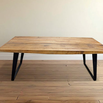 63" Natural And Black Solid Wood And Iron Sled Base Dining Table