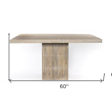 60" Ivory Square Solid Wood Pedestal Base Dining Table