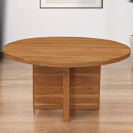 60" Natural Rounded Solid Wood Pedestal Base Dining Table