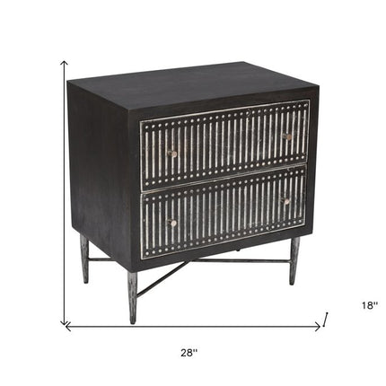 28" Dark Brown Solid Wood Two Drawer Nightstand