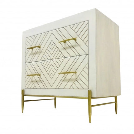 28" White Solid Wood Two Drawer Nightstand