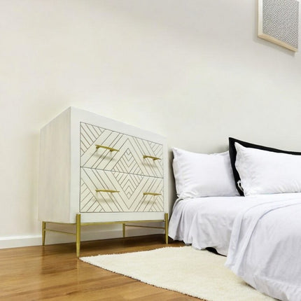 28" White Solid Wood Two Drawer Nightstand
