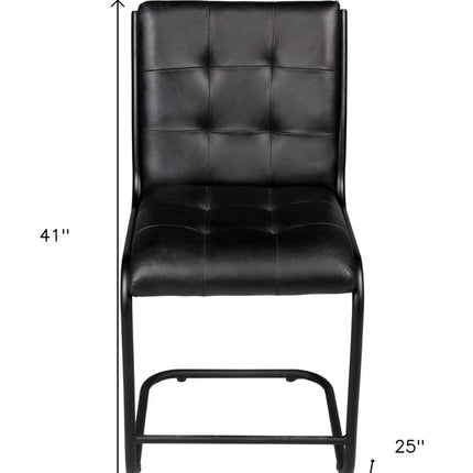 Tufted Black Upholstered Leather Dining Side Chair