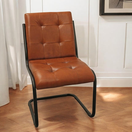 Tufted Cinnamon and Black Upholstered Leather Dining Side Chair
