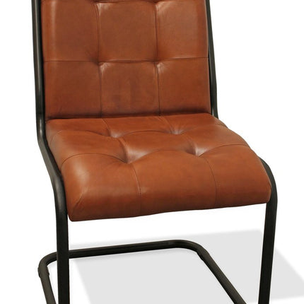 Tufted Cinnamon and Black Upholstered Leather Dining Side Chair
