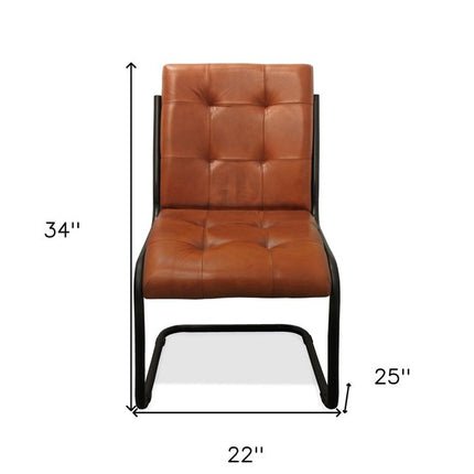 Tufted Cinnamon and Black Upholstered Leather Dining Side Chair