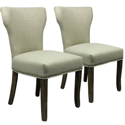 Set of Two Ivory and Brown Upholstered Fabric Dining Parsons Chairs