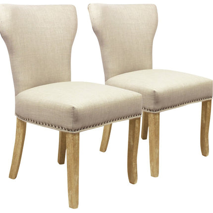 Set of Two Ivory and Natural Upholstered Fabric Dining Parsons Chairs