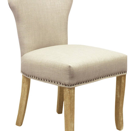 Set of Two Ivory and Natural Upholstered Fabric Dining Parsons Chairs
